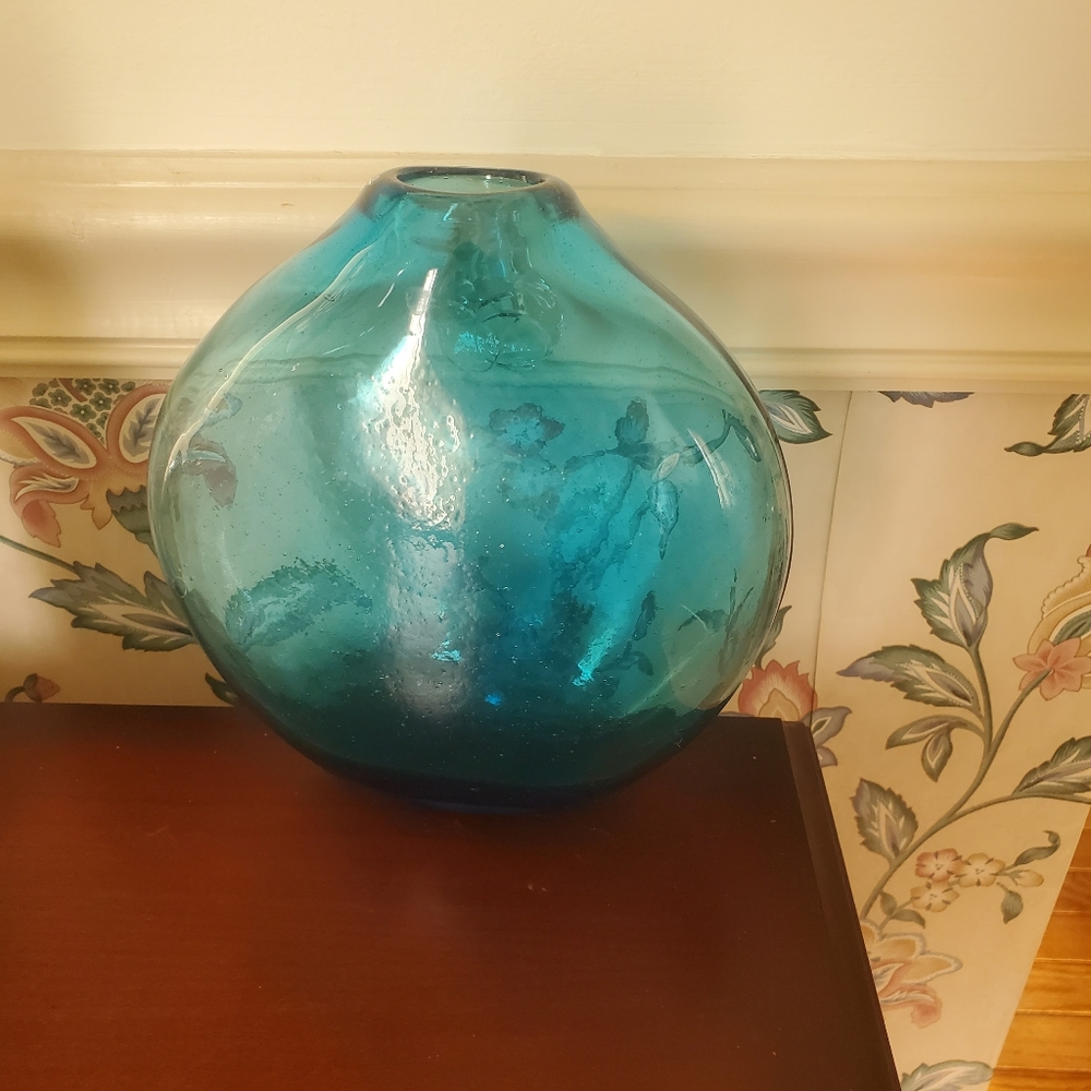 Vtg. Turquoise Round Glass Wall Packet Unit